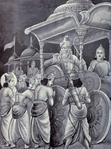 Yudhistir and his brothers seek blessings from Bhisma.